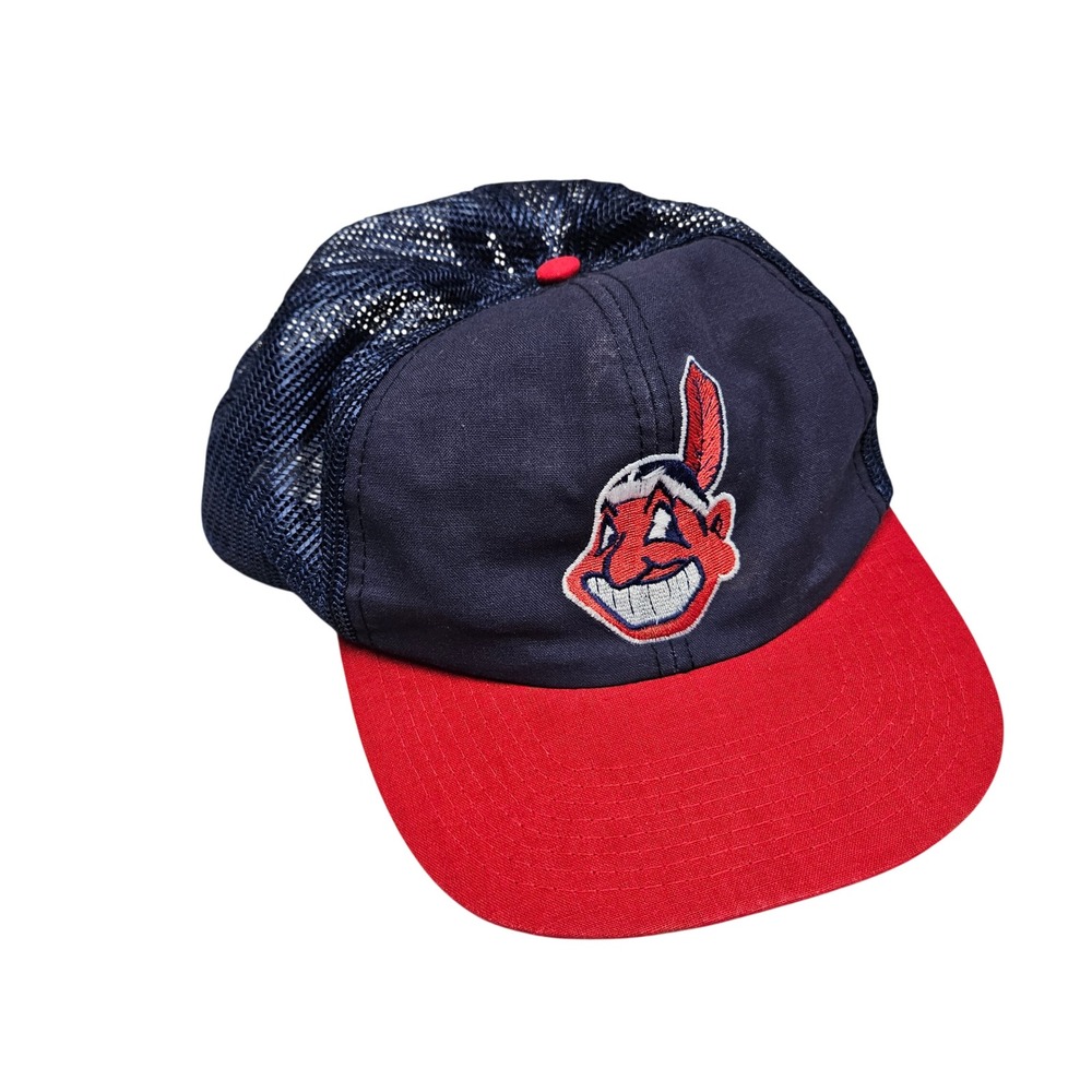 Twins Enterprise Trucker Hat Mens M/L Blue Indians Chief Wahoo Vintage MLB Cap